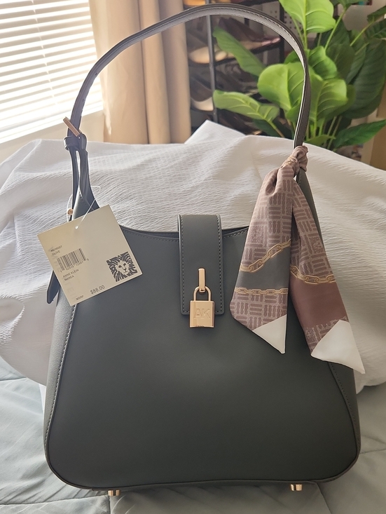 Anne Klein Handbags - Anne Klein Olive Green Leather Shoulder Bag with Scarf Accent